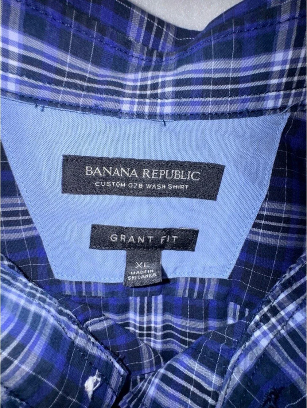 Banana Republic Grant Fit Custom 078 Wash Men's XL Blue Plaid Button-Down Shirt